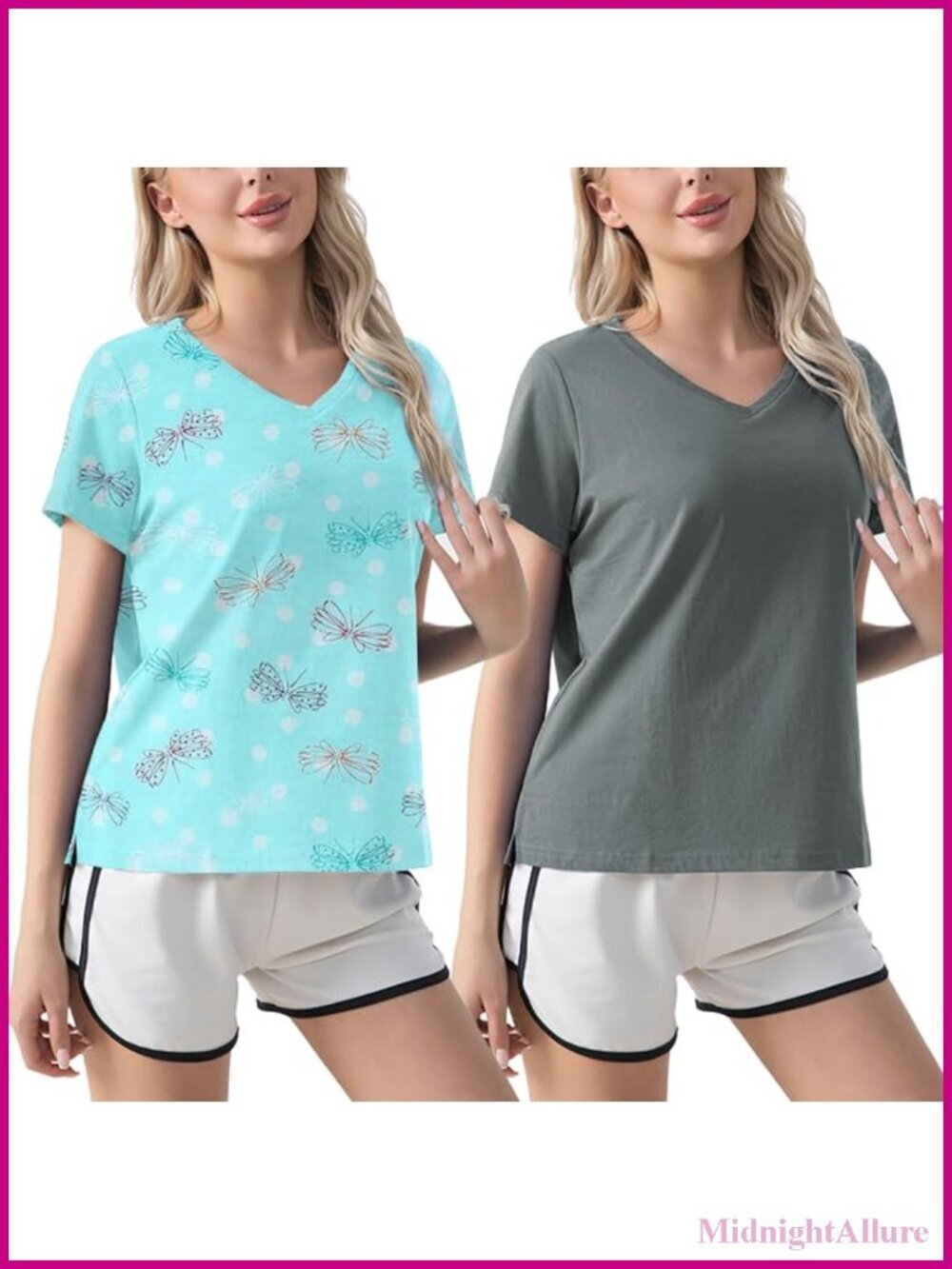 Cotton Blend V-Neck Short Sleeve Sleep T-Shirt 2 Pack